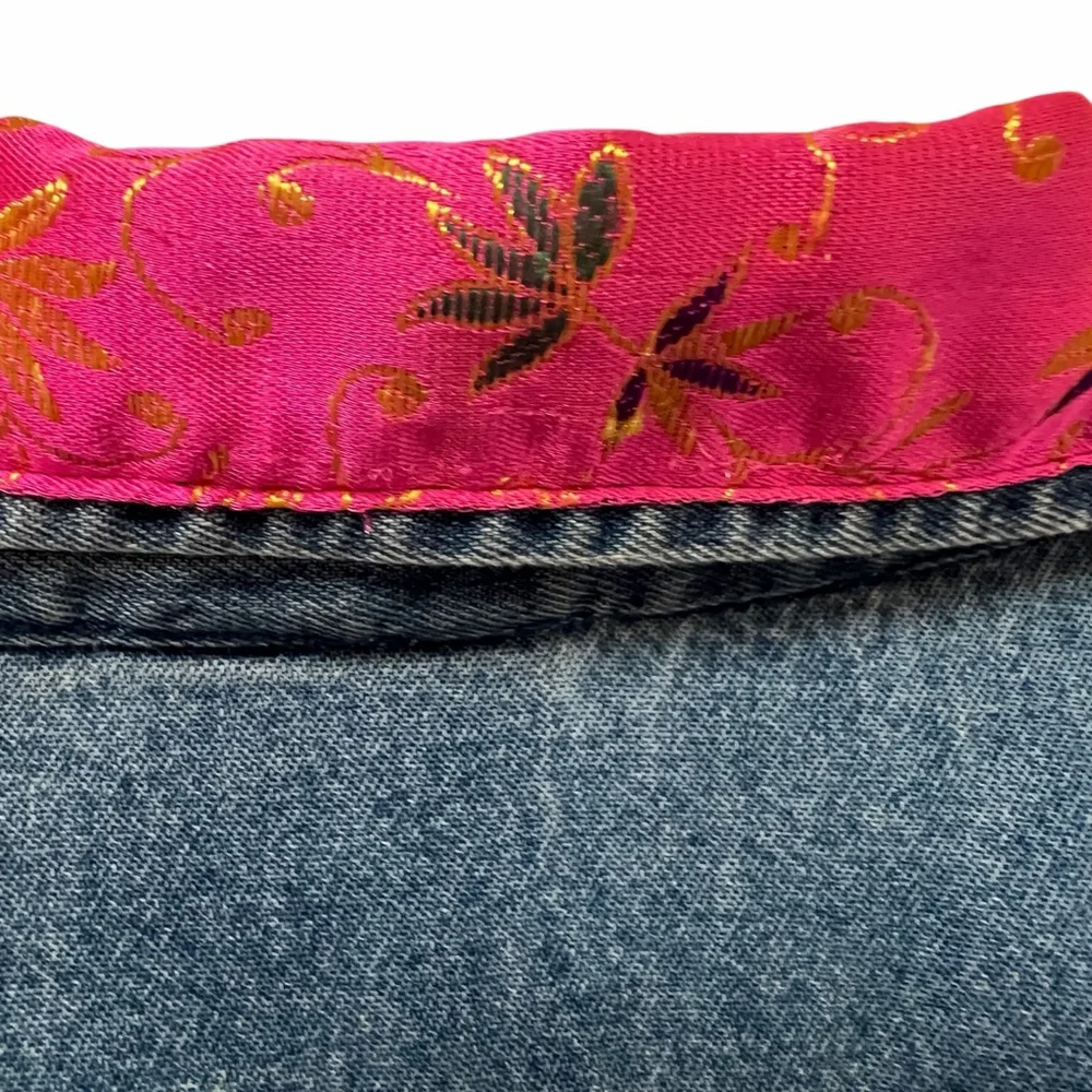Carolina Blues Plus Denim Jacket 20W Embroidered Floral Boho Pink Collar - Picture 8 of 16